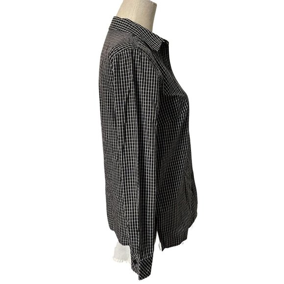 Rebecca Malone Button Up Shirt Small Black White Checkered Long Sleeve Collared - Picture 4 of 7